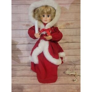 Vintage90s Telco MOTION-ettes Christmas CAROLER GIRL Figure Animated Illuminated